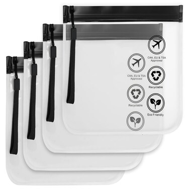 4 Pcs Clear TSA Approved Security Toiletry Bag with Sealing Strip 20 x 20cm Cosmetic Pouch Makeup Bags for Women(Black)