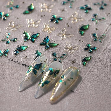 Butterfly Nail Stickers for Nail Art - Blue Nail Art Stickers Spring Crystal Jelly Butterfly 5D Embossed Nail Decals Self-Adhesive Nail Supplies Manicure Sliders Stickers for Nail Decoration