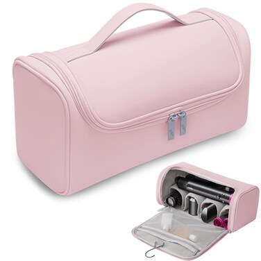 Travel Case Compatible with Dyson Airwrap Styler, Portable Storage Bag for Hair Curler and Attachments, Waterproof Travel Organizer with Hanging Hook Multi-pockets (Pink)