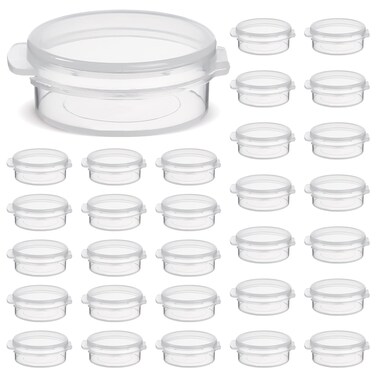 30 Pack 10g/0.34oz Clear Plastic Sample Jars with Snap Lids, Mini Travel-Size Cosmetic Containers for Cream, Skincare, Powder, Jewelry