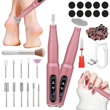 Professional Electric Nail Drill - 35,000RPM Cordless, Touch Control, 13 in 1 for Acrylic, Gel, Dip Powder, Pedicure, Shape (Pink)