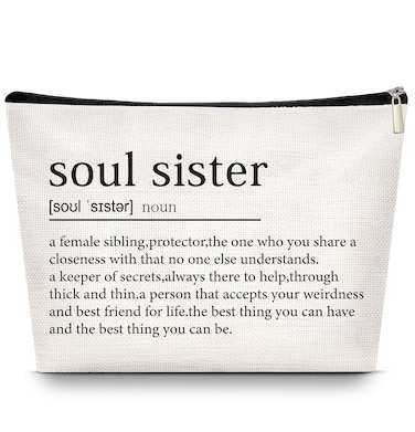Sister Makeup Organizer Bag, Soul Sister Inspirational Handmade Idea Presents for Sis Women Best Friend Birthday Easter Women's Day Bridesmaid Party Cosmetic Travel Toiletry Souvenir Bags