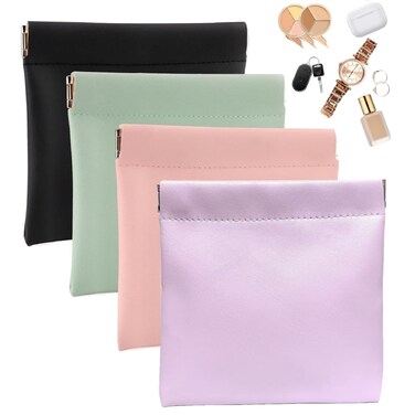 4 PCS Mini Portable Cosmetic Bags for Women, Small Makeup Bag for Purse, Coin Purse Lipstick Cosmetic Accessories Organizer, Mini Travel Kit Storage Pouch(A)