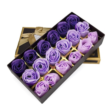 Bath Soap Rose Flower - Rose Petals for Bath, Floral Scented Rose Soap Petals Body Soap in Gift Box for Valentine's Day Anniversary Birthday Mothers Day Gifts, Gift for Her (18 Pcs/Box Purple)