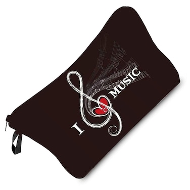 Music Makeup Bag Dark Background I Love Music Pattern Small Toiletry Organizer Zipper Pouch Simple Style Music Note Cosmetic Bag Present for Music Lovers Musicians Women