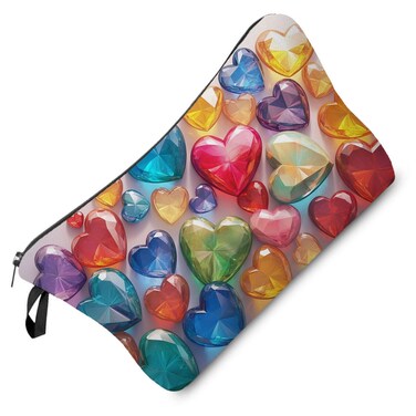 Colorful Heart-shaped Cobblestone Makeup Bag Small Organizer Bag Zipper Pouch Colorful Heart Crystal Cobblestone Print Cosmetic Bag Present for Women Friends