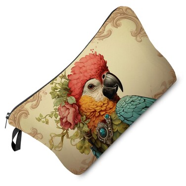 Lady Parrot Makeup Bag Vintage Parrot Small Organizer Bag Zipper Pouch Retro Lady Parrot Cosmetic Bag Present for Women Friends Bird Lovers