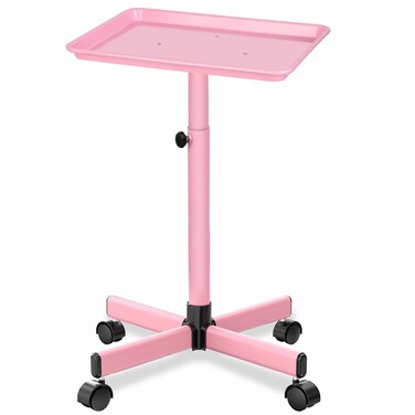 Salon Tray,Height Adjustable Salon Service Rolling Cart,Hair Color Tray with Wheels,Pink