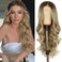 LLEI'Z Ash Blonde Long Curly Wavy Lace Front Wig for Women Pre plucked With Baby Hair Middle Part Ombre Ash Blonde Long Heat Resistant Hair Synthetic Wig for Daily Party 26 Inches