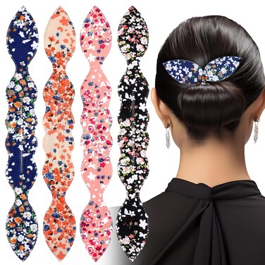 4 Pcs Deft Hair Bun Maker French Twist Rabbit Ear Bun Twister Hair Bun Maker Twist Bun Hair Band Donut Quick Twister Deft Hair Bun Makers for Women &amp; Girls Hair Styling Accessories