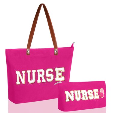 2 Pcs Tote Bag Gift for Teacher Nurse Dance Preppy Makeup Bag Cosmetic Women Chenille Letter School party
