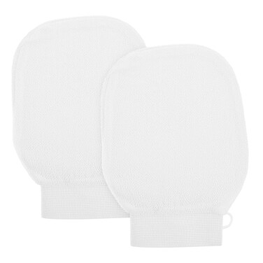 LOGOFUN 2Pcs Exfoliator Glove Exfoliating Mitt For Body Scrub Wildpier Beauty Exfoliating Glove Mitt Body Scrub for Shower Dead Skin Remover Scrubber Exfoliation - White