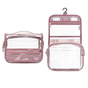 LOKASS Hanging Toiletry Bag, TSA Approved Clear Makeup Bags for Travel Essentials Snack Bags Snack Pouch for Travel, Transparent Cosmetic Organizer Pouch for Women with Handle