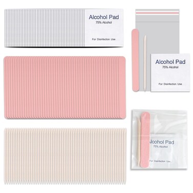 50 Set Disposable Press on Nail Tool Kit, including 50pcs Nail File, 50pcs Prep Pad, 50pcs Wood Stick, 50pcs OPP Bag, Manicure Nail Prep Kit for Salon Home (50pcs-A-pink)