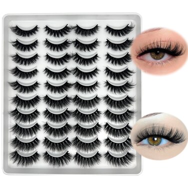 Cat Eye Lashes Pack Wispy Natural Lashes Mink 8-16mm Full Strip Fake Lashes Volume Curly Cateye False Eyelashes Natural Look (20 pairs)