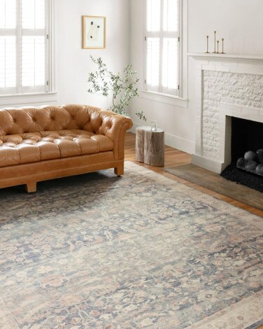 Loloi II Hathaway Collection HTH-02 Denim/Multi 5'-0" x 7'-6", .25" Thick, Area Rug, Soft, Durable, Printed, Modern, Low Pile, Non-Shedding, Easy Clean, Living Room Rug