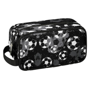 Black Soccer Travel Toiletry Bag for Boys Men, Football Hanging Dopp Kit for Kids, Waterproof Shaving Bag for Toiletries Accessories