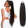 LONAI Ponytail Extensions, Versatile Elastic Band Black Brown Ponytail Extension for Women, 28" Long Straight Soft Natural Synthetic Pony Tails-Black Brown