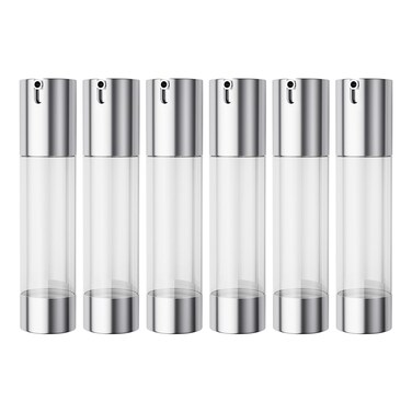 longway 1.7oz/50ml Airless Pump Bottles Silver Airless Cosmetic Cream Pump Bottle Travel Size Dispenser Refillable Containers（Pack of 6）