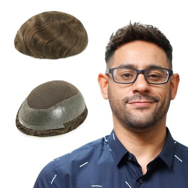 Lordhair Mens Hair Pieces Hair System for Men 100% European Human Hair Replacement System Hair Loss French Lace Top with Thin Skin Perimeter 8X10in #1B+40% Grey Hair #1B40