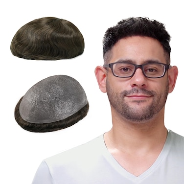 Lordhair Toupee for Men with 100% European human hair 8x10 inch Hairpiece for Men 0.03mm Ultra Thin Skin Hairsystem All V-looped Mens Toupee (Medium Dark Brown)