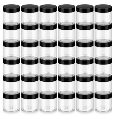 36 Pack 2 OZ Plastic Jars with Lids, BPA Free, Reusable, Refillable Transparent Cosmetic Containers for Bath Salts, Cosmetics, Powders, Beauty Product and Small Accessories