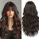 Lovenia-Long Black Wig with Bangs for Women Natural Wavy Wig for Women 26" Synthetic Wig Heat Resistant Fiber Long Wavy Curly Colored Wigs with Bangs Middle Part Wig Daily Party Wig Fancy Wig