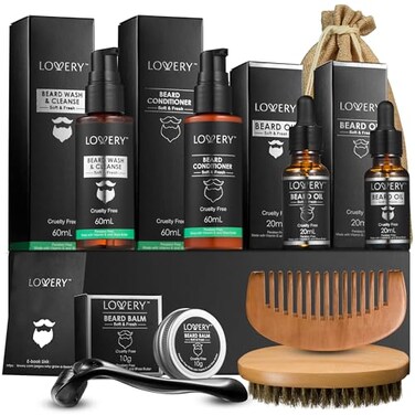 Beard Grooming Kit, Gifts for Men, Beard Kit Set with Beard Oil, Balm, Wash, Brush, Comb &amp; More, Mens Gifts for Dad Him Boyfriend Husband Man, Birthday Gifts for Men