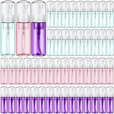 60 Pack Foam Pump Bottle 2oz/60ml Travel Empty Foaming Dispenser for Hand Soap Mousse Shampoo Clear Plastic Refillable Pump Containers Face Wash Lash Shampoo Skin Care