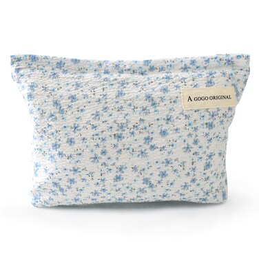 Aesthetic Makeup Bag Cotton, Quilted Floral Make up Bags, Make Up Pouch, Toiletry Bag Women, Floral makeup bag, Cosmetics Organizer Pouch, Pencil Case for Daily Use (Blue)