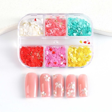 3D Cherry Blossoms Nail Charms, Petal Nail Art Rhinestones White Pink Mixed Cherry Blossom Spring Acrylic Nail Supplies with Bead Manicure DIY Nail Decorations