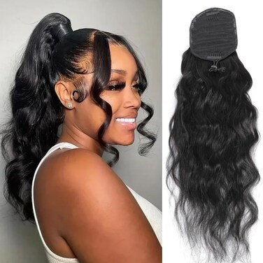 LUMIERE Drawstring Ponytail For Black Women Body Wave Ponytail Extension Human Hair Drawstring Ponytail For Black Women 100g 12A Remy Human Hair Ponytail Natural Black 12 Inch