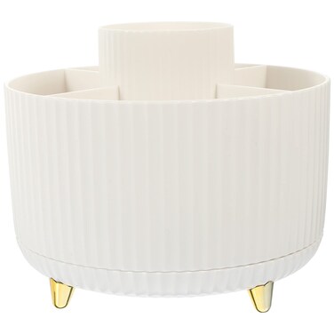 LUOZZY Makeup Brush Holder 360&deg; Rotating Makeup Organizer 5 Slot Makeup Brushes Cup Desktop Stationary Organizer Cosmetic Brush Cup for Vanity Countertops Home Supplies (White)