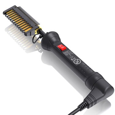 Electric Straightening Comb for Black Hair: 450℉ Pressing Iron for African American Wigs and Hair, Plug-in Heated Straightener Comb