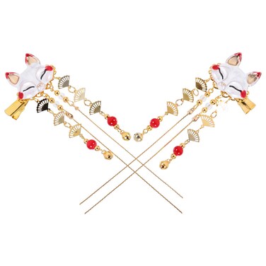 Lurrose Pearl Hair Clips 2PS Fox Japanese Cute Hairpin, Jewelry Vintage Hair Clip, Alloy Tassel Headdress Vintage Headpieces for Women Lady Girls Bridal Hair Accessories