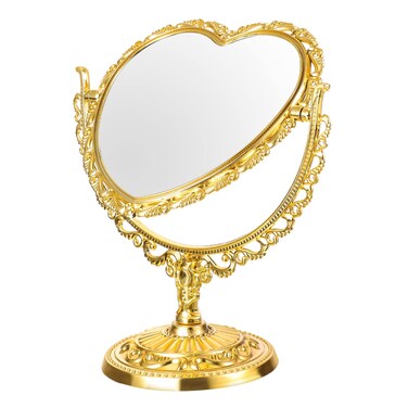 Desktop Cute Stuff Makeup Mirror Retro Heart Shape Tabletop Vanity Cosmetic Mirror Rotating Standing Cosmetic Mirror for Dresser Vanity Desktop Mirrors Bedroom (Golden)