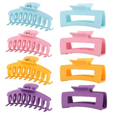LuSeren 8 Pack Colorful Hair Clips for Women 4.3 Inch Large Hair Claw Clips for Women Thin Thick Curly Hair, Big Banana Clips,Strong Hold jaw clips