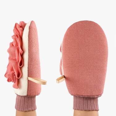 Deep Exfoliating Glove for Shower, Double-Sided Exfoliating Mitt,Massage Body Scrub Gloves for Home Spa, Eco Friendly loofah Sponge, Dead Skin Remover &amp; Body Scrubber Exfoliator (Pink)