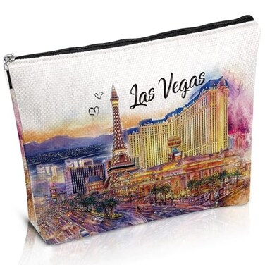 Las Vegas Souvenir Gift - Watercolor City Travel Makeup Bag, Las Vegas Travel Lovers Cosmetic Bags, Las Vegas Vacation Trip Gifts for Women Girls Sister Birthday Christmas Gift