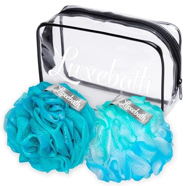 Loofah Exfoliating Body Scrubber - Shower Loofah for Women and Bath Loofah for Men - Loofah Sponge and Body Sponge - Shower Sponge with Portable Traveling Case (Blue and Green)