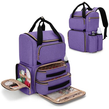 LUXJA Nail Polish Organizer - Backpack Version Holds 70 Bottles and a Nail Lamp, Travel Bag with 2 Removable Cases and Tools Storage Pockets (Patent Pending), Purple
