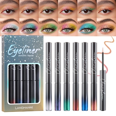 Liquid Eyeliner,Waterproof Eyeliner,6 Colors Chameleon Glitter Eyeliner Liquid Liner Set,Metallic Shades Multichrome Eyeliner Pen,24H Long-Lasting Anti-Smudge Eye Makeup Gifts for Girl