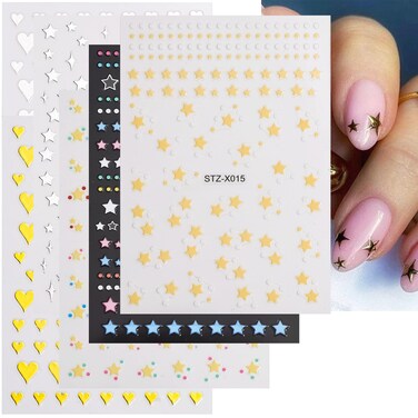 6 Sheets Nail Art Stickers Decals Nail Art Design Decoration Manicure Accessories 3D Self-Adhesive Nail Slider Stickers for Women Girls (Star&amp;Love)