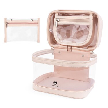 Lychii TSA Approved Toiletry Bag, Clear Travel Bag for Liquids Toiletries, Makeup Cosmetic Bag Organizer, Carry on Travel Accessories Essentials - Pink