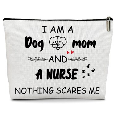 Dog Mom Gifts for Women Makeup Bag, Nurse Gifts for Women Cosmetic Bag, Dog Bag for Dog Lovers, Pet Mom, Foster, Rescue, Adoption Dog Mom Nurse Nothing Scares Me