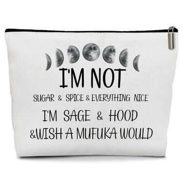 Moon Phase Witch Gifts for Women, I'm Not Sugar&amp; Spice&amp; Everything Nice Makeup bag, Witch Stuff Birthday, Halloween Cosmetic Bag with Zipper