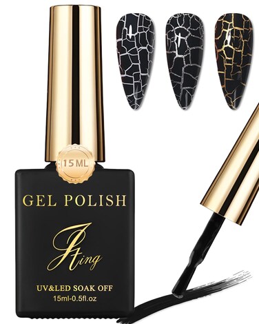 3D Crackle Gel Nail Polish,Magic Black Crackle Nail Gel Glue Polish,Unique Variegated Cool Crackle Pattern,Long-lasting Durable Natural Air-drying Styling,Home DIY Nail Gel Glue Polish for Women-12