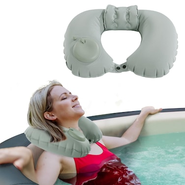 MABOZOO U-Shaped Hot Bathtub Pillow,Inflatable Spa Pillows for Hot Tub with Adjustable Button for Shower, Neck Support Headrest &amp; Leg Pillow for Relaxation Spa Soak in Bathtub