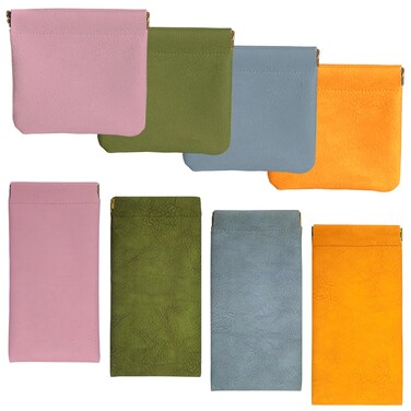 8Pcs Pocket Cosmetic Bag, 2 Size Small Makeup Bag for Purse, Squeeze Top Self-closing Travel Mini Makeup Pouch for Women, Portable PU Leather Small Storage bag for Headphones Jewelry