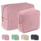 MAGEFY Makeup Bag for Purse, 2 Pcs Corduroy Cosmetic Bag for Girls Women Small Travel Makeup Pouch with Zipper (Pink)